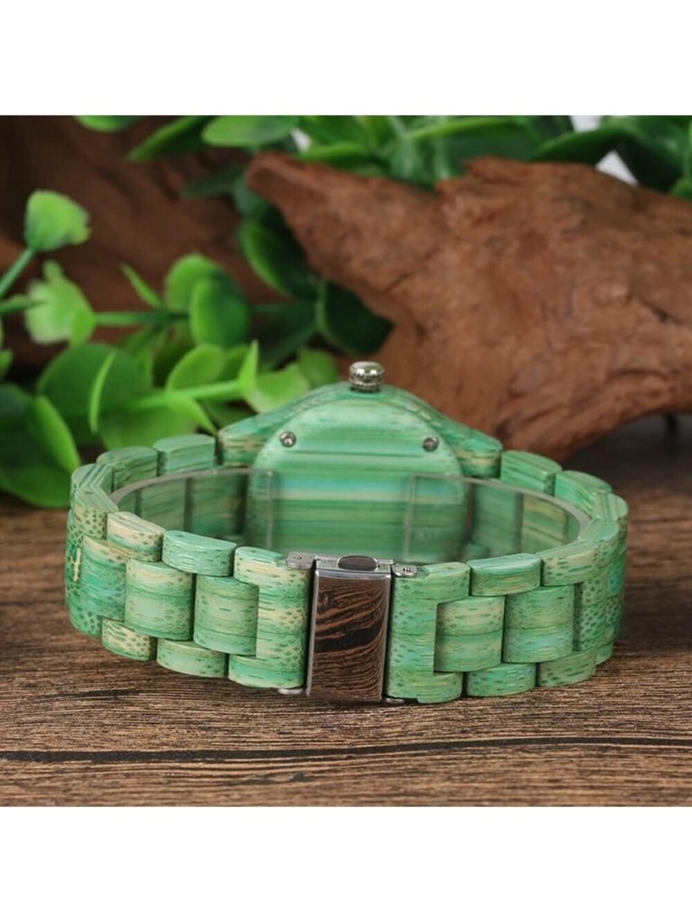 Women's Green Analog Quartz Couples Colorful Bamboo Classic Design Wooden Watch - Picture 5 of 6